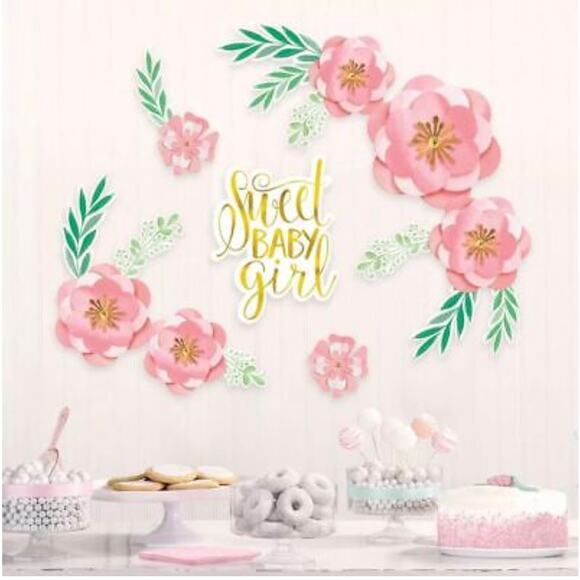 1st Girl Birthday Bundle | Sweet Baby Girl Wall Decorations | 8 Party Pouches - Picture 1 of 3